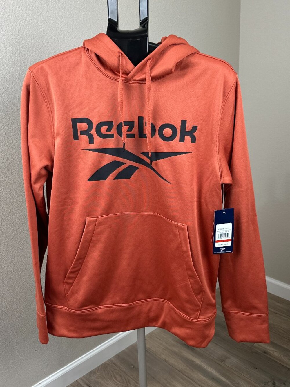 Reebok Men’s Small Orange Logo Pullover Fleece Hoodie NWT